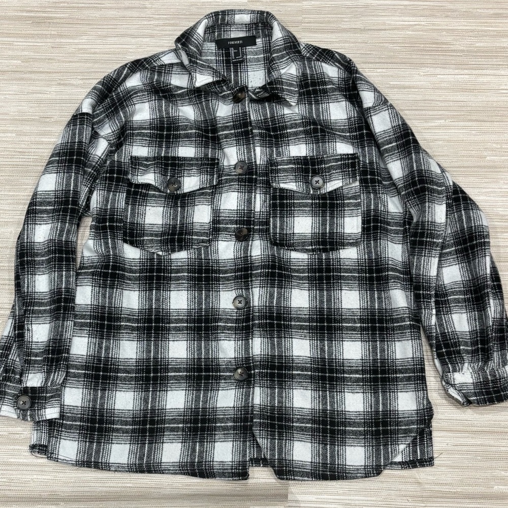 Black and White Plaid Button-Up Shirt